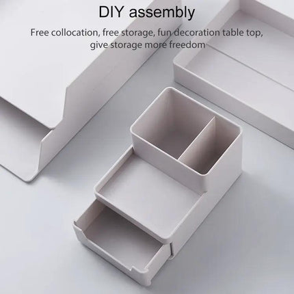Desk-Top Pen Holder and Storage Box Grey White For Organization