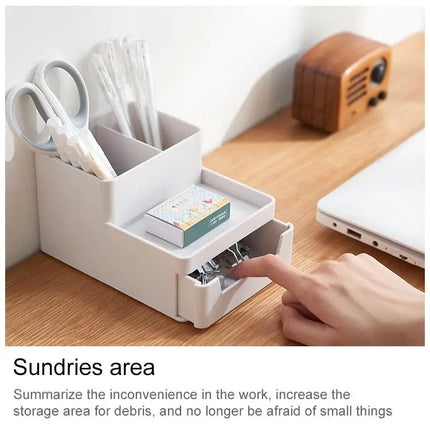 Desk-Top Pen Holder and Storage Box Grey White For Organization