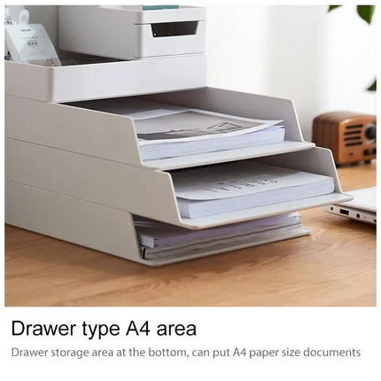 Desk-Top Pen Holder and Storage Box Grey White For Organization