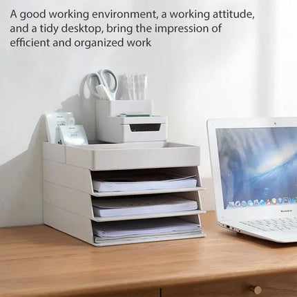 Desk-Top Pen Holder and Storage Box Grey White For Organization