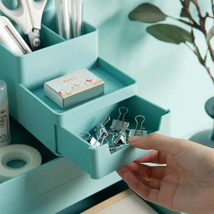 Desk-Top Pen Holder and Storage Box Grey White For Organization