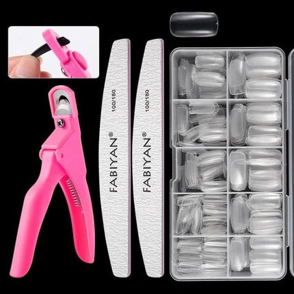 FABIYAN Nail Brush Set For Nail Art And Polishing Natural - pink nail tip clip, buffers and clear nail tips kit