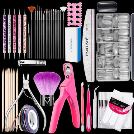 FABIYAN Nail Brush Set For Nail Art And Polishing Natural – complete nail art kit with 10 brush heads, acrylic pen holder, tips, clippers, and tools