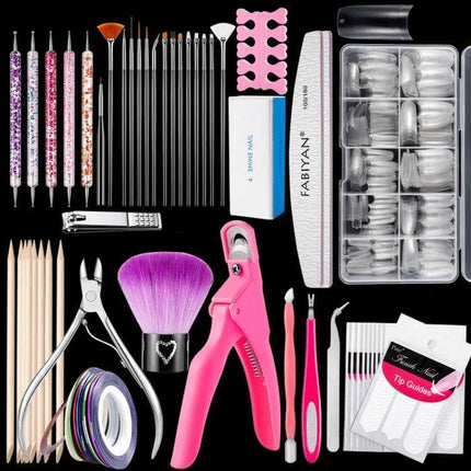 FABIYAN Nail Brush Set For Nail Art And Polishing Natural - 10 brush heads, acrylic pen holder, nylon tips, nail art tools and full manicure kit