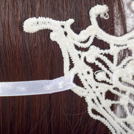 Face Lace Mask For Halloween Masquerade Semi-Eyed Elegant Party Accessory white lace close-up with satin strap on brown hair