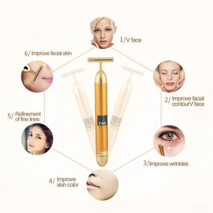 Face Massager Stick Wireless Facial Relaxation Tool gold T-shaped cordless 6500rpm micro-vibration for facial contour, neck, jawline, wrinkle and skin improvement