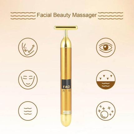 Face Massager Stick Wireless Facial Relaxation Tool cordless gold T-shaped micro-vibration face and neck massage for circulation and cream absorption