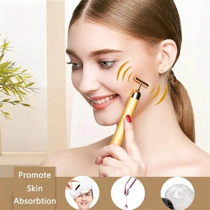 Face Massager Stick Wireless Facial Relaxation Tool used on cheek to promote circulation and cream absorption, cordless T-shaped micro-vibration massager