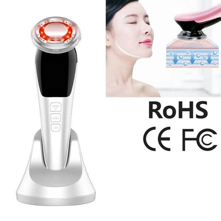 Facial Beauty Instrument Pink For Gentle Hot And Cold Skin Care compact device on stand showing warm LED therapy and facial use