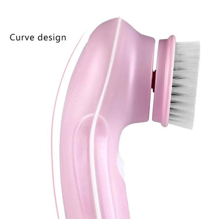 Facial Cleansing Brush USB Charging For Daily Pore Care compact pink brush with removable washable head and curved handle