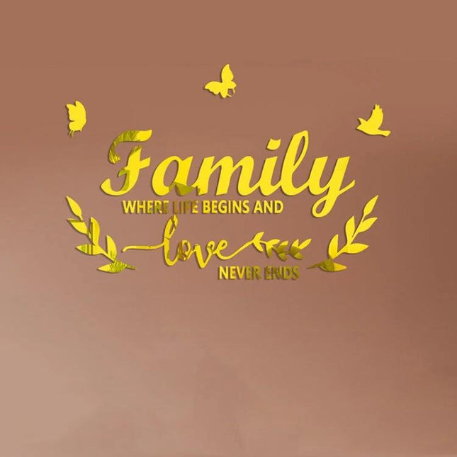 Familylove Stereoscopic Mirror Wall Sticker For Home Decor reflective gold acrylic family wall decal for small apartments and rentals