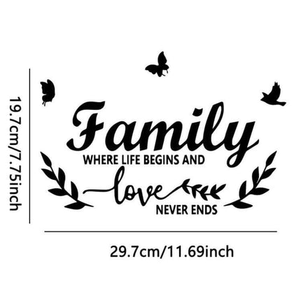 Familylove Stereoscopic Mirror Wall Sticker For Home Decor - acrylic reflective wall decal reading "Family where life begins and love never ends" with butterflies and laurel