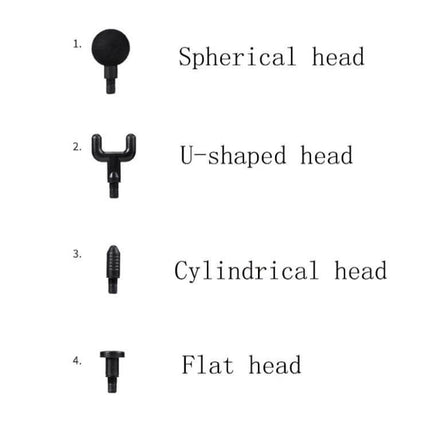 Fascia Massager Mini For Everyday Full Body Relief with four interchangeable heads: spherical, U-shaped, cylindrical and flat for targeted fascia release