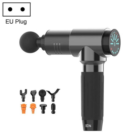 Fascia Muscle Vibration Massager For Full Body Relaxation black percussion gun with 7 attachments and digital display, ergonomic nano silica gel handle