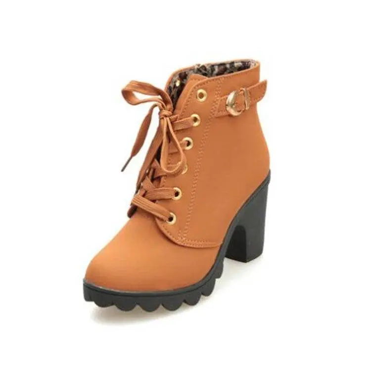 Fashion Square High Heels Solid Color Sneakers Women Boots