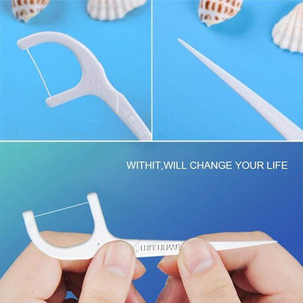 Fawnmum Ultra-Fine Dental Floss Rods, 50 Pcs Per Box, 2 Boxes - compact travel case and slim white floss picks for tight gaps and gumline care