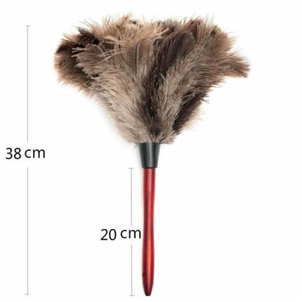Feather Duster Brush Wooden Handle For Household And Car Dusting - natural ostrich feathers, wooden handle, 58cm total length, gentle on surfaces
