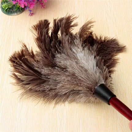 Feather Duster Brush Wooden Handle For Household And Car Dusting - natural ostrich feathers wooden-handle duster for shelves vents dashboards