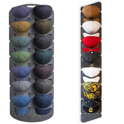 Felt Baseball Cap Display Stand Non-Woven Hanging Storage Bag For Hats showing multiple caps neatly stored and displayed vertically
