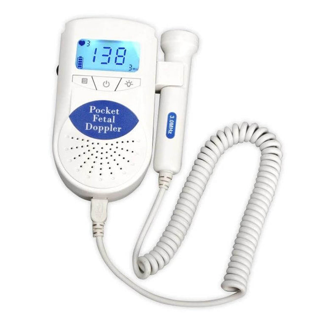 Fetal Heart Monitor For Home Use Pink For Prenatal Checkups compact pocket fetal doppler with display, probe and coiled cord