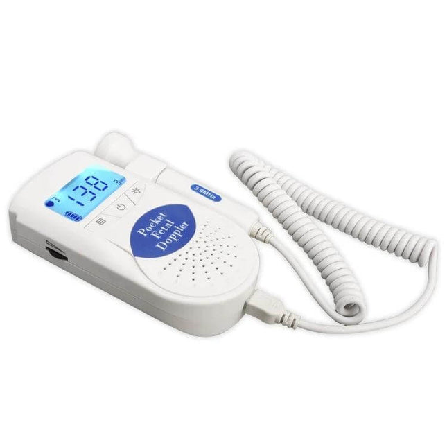 Fetal Heart Monitor For Home Use Pink For Prenatal Checkups compact pocket doppler with LCD display and coiled probe cable for at-home fetal monitoring