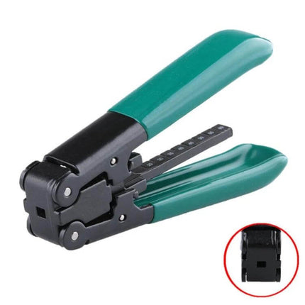 Fiber Optic Stripping Tool For FTTH Cable 2 In 1 Design compact green-handled stripper with length guide for consistent jacket and fiber stripping