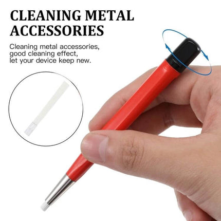 Fiberglass Pen Replacement Brush Head For Watches And Jewelry showing hand-held red pen brush head with nylon fiberglass bristles for gentle cleaning
