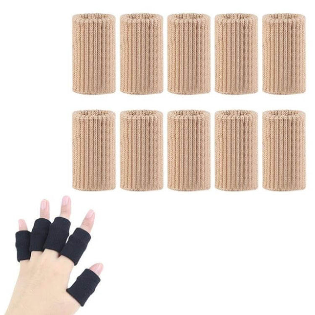 Finger Sleeves For Basketball 10 Pcs Soft Knit Comfort - 10-piece beige nylon-latex knit finger protectors for impact, grip and breathable comfort