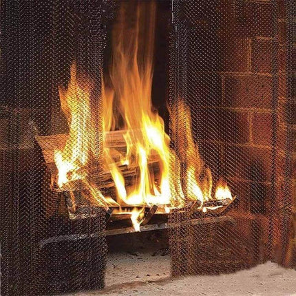 Fireplace Metal Mesh Screen 61x50.8cm Foldable For Safer Fires protecting hearth from sparks, embers and ash during a burning fire