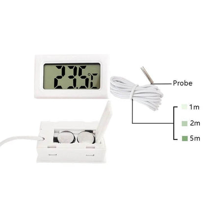 Fish Tank Digital Thermometer With Waterproof Probe, 5m small digital display with waterproof probe and battery compartment for aquarium temperature monitoring