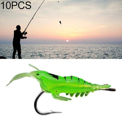Fishing Soft Artificial Shrimp Bait Lures 4cm bright green lifelike shrimp with hook, soft flexible tail for freshwater and coastal fishing