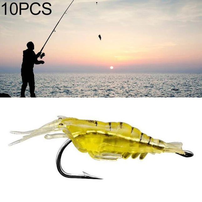 Fishing Soft Artificial Shrimp Bait Lures 4cm lifelike yellow shrimp lure on hook for freshwater and coastal fishing