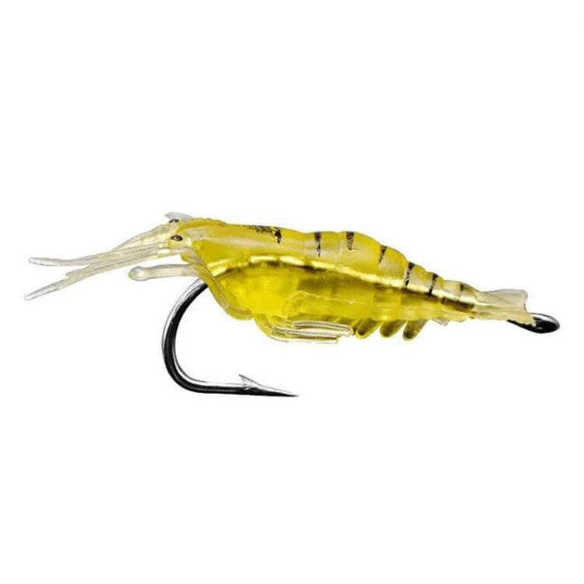 Fishing Soft Artificial Shrimp Bait Lures 4cm - yellow translucent lifelike shrimp lure on hook for freshwater and coastal fishing