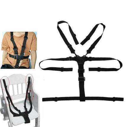 Five Point Child Safety Belt For Stroller Seats Everyday Use - adjustable 2.5cm polyester harness for strollers, highchairs and tricycles, black