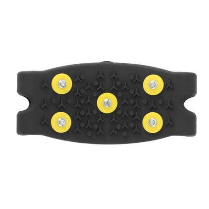 Five-Tooth Ice Claw Overshoes For Snow And Ice Outdoor Use black rubber overshoe with five yellow steel-studded traction points
