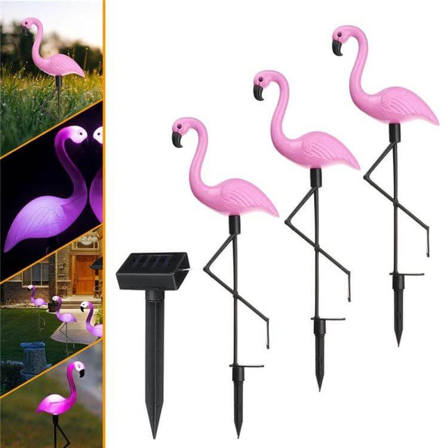 Flamingo Solar Lawn Light Waterproof for Garden Path trio of pink solar-powered flamingo pathway lights with IP45 waterproof design