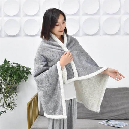 Flannel Thickened Embossed Shawl Blanket 80x130cm For Office And TV - gray dual-face flannel and lambswool shawl draped on woman