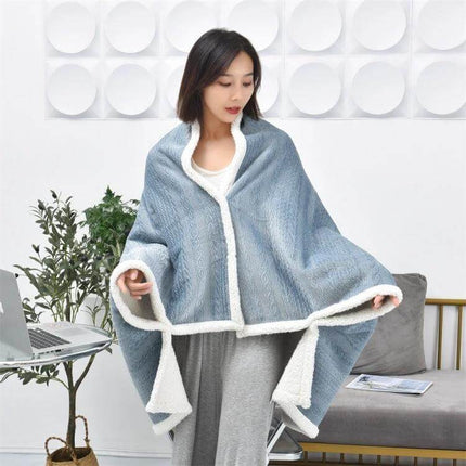 Flannel Thickened Embossed Shawl Blanket 80x130cm For Office And TV - blue dual-face flannel and lambswool blanket draped over woman on sofa