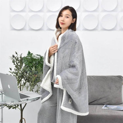 Flannel Thickened Embossed Shawl Blanket 80x130cm For Office And TV - grey dual-face flannel and lambswool shawl draped over woman on sofa