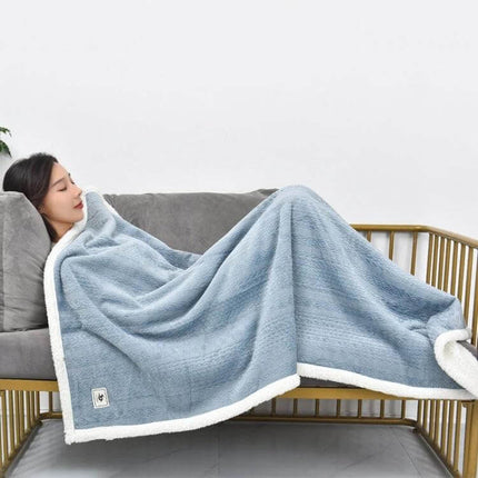 Flannel Thickened Embossed Shawl Blanket 80x130cm For Office And TV - light blue dual-face flannel and lambswool throw on a sofa
