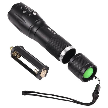 Flashlight For Outdoor Use Zoomable Aluminum Alloy Pocket Light compact zoomable black aluminum flashlight with battery holder and wrist strap