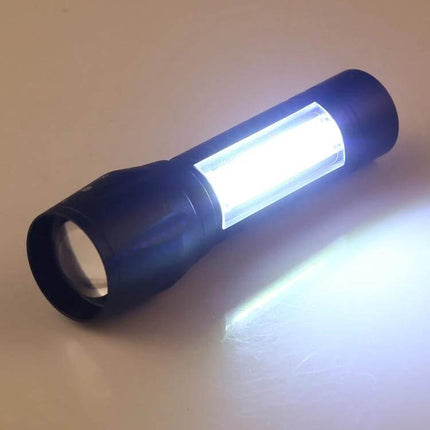 Alt Tag: Flashlight USB Rechargeable For Outdoor Use Everyday Carry compact dual-LED torch with bright focused beam and side COB for camping