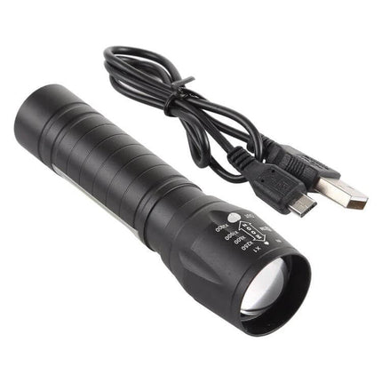 Flashlight USB Rechargeable For Outdoor Use Everyday Carry compact black aluminum torch with USB cable and dual LED modes