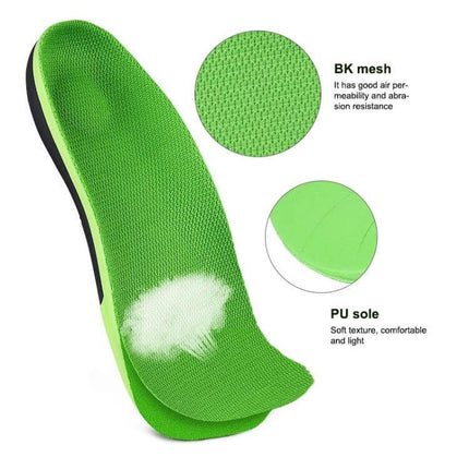 Flatfoot Arch Support Insole XS to XL for Everyday Comfort breathable green BK mesh insole with 3.5 cm structured arch and PU sole