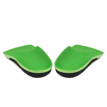 Flatfoot Arch Support Insole XS to XL for Everyday Comfort green pair showing 3.5 cm structured arch support for daily walking and standing