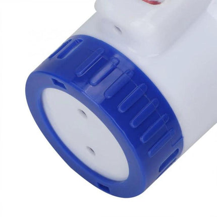 Floating 5-Inch Pool Thermometer And Pill Dispenser close-up showing blue screw-top pill compartment and white floating casing
