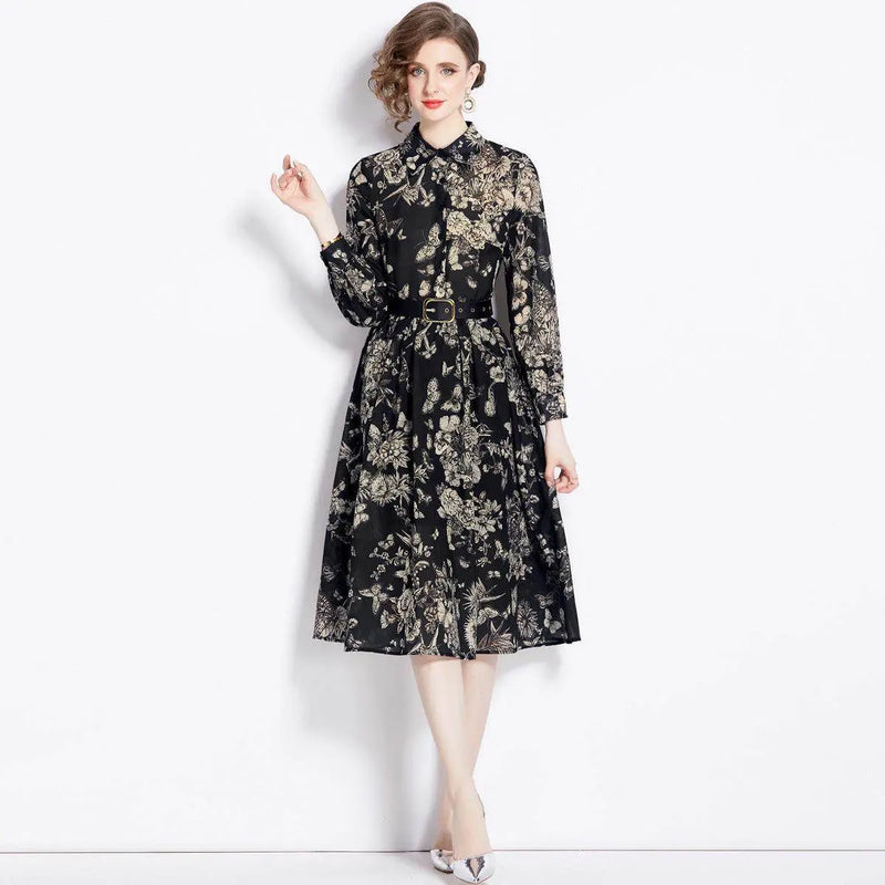 Floral Butterfly Print Midi Dress for Elegant Occasions