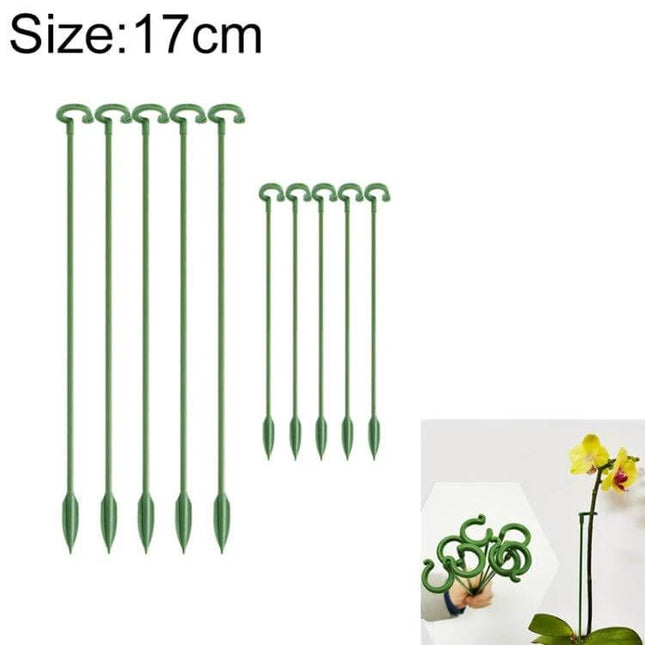 Flower Shape Plant Support Rods, 10 Pieces, 17 to 58 cm - green fiberglass flower-shaped plant stakes for potted plants and vines