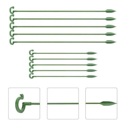 Flower Shape Plant Support Rods, 10 Pieces, 17 to 58 cm - green fiberglass stakes with flower-shaped tips for potted plants and small garden beds