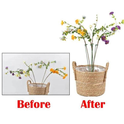 Flower Shape Plant Support Rods, 10 Pieces, 17 to 58 cm - before and after potted flowers supported by fiberglass rods